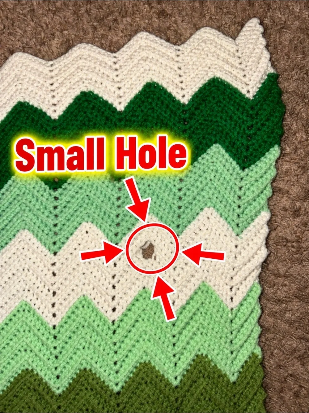 Vintage Handmade Crochet Chevron Afghan Blanket – Green & White